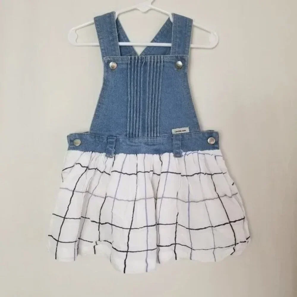 NWOT Calvin Klein Jean skirt overalls denim and checkered little girl 24M (B24) - Picture 1 of 5